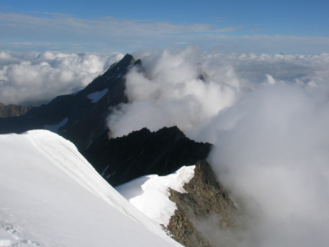Looking down Weissmeis north ridge to the Lagginhorn